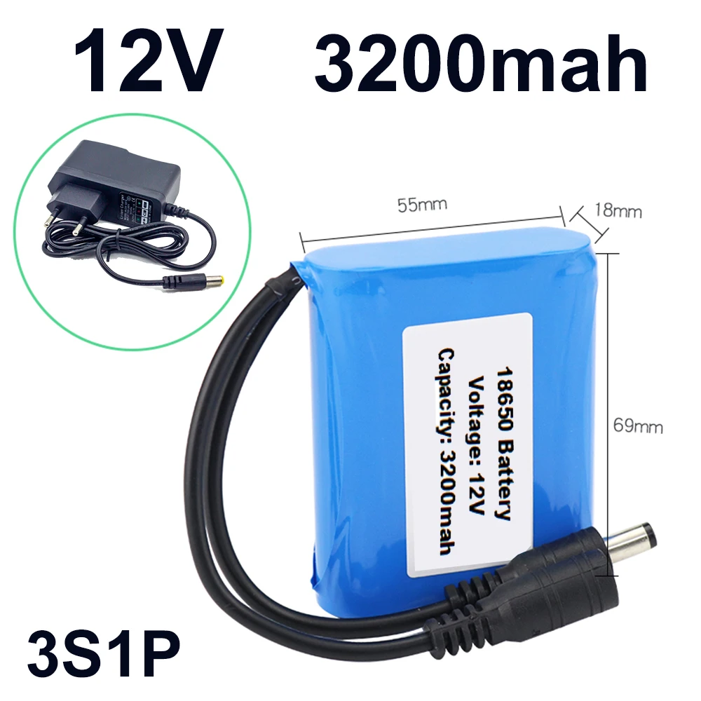 

12V 3200mah battery 18650 Li-ion 2.2 Ah Rechargeable batteries with BMS Lithium Battery packs Protection Board +12.6V Charger