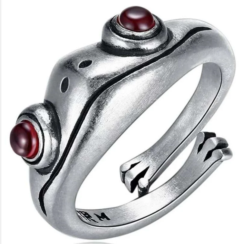 

Vintage Frog Ring Cute Creative Insect Unisex Red Garnet Stone Adjustable Man Rings Fine Jewelry Gift