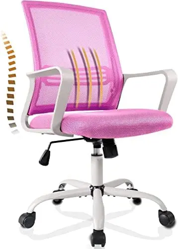 Chair Ergonomic Mesh Home Office Chair, Mid Back Adjustable Computer Task Chairs Swivel Rolling Office Desk Chair, Pink Outdoor