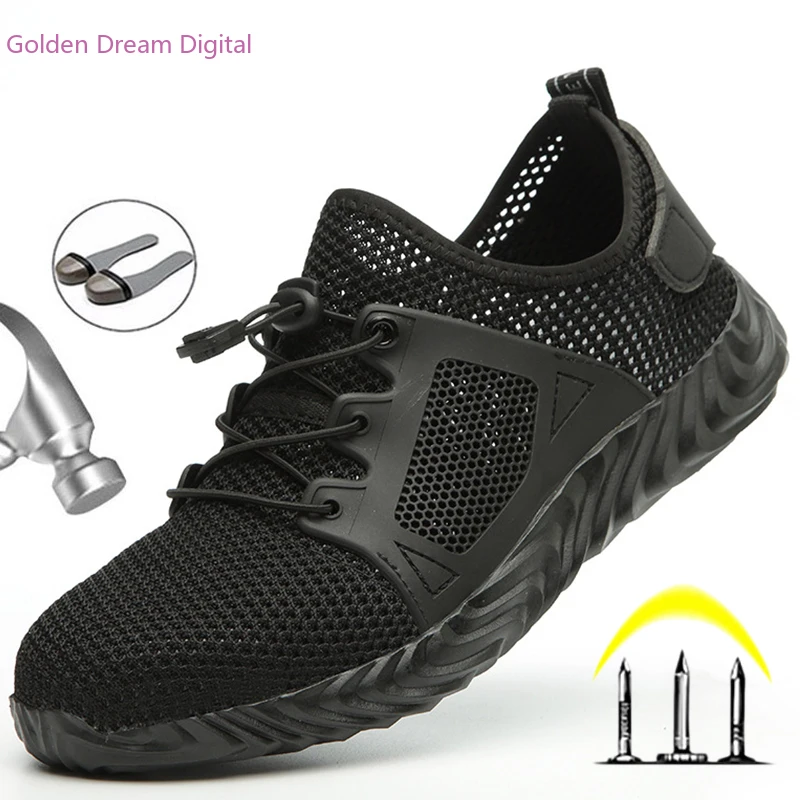 

New Breathable Sneakers Men And Women Steel Toe Cap Work Safety Shoes Anti-puncture Boots Indestructible Shoes Light