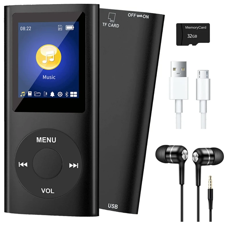 MP3 Player With Bluetooth 5.0, Music Player With 32GB TF Card,FM,Earphone, Portable Hifi Music Player