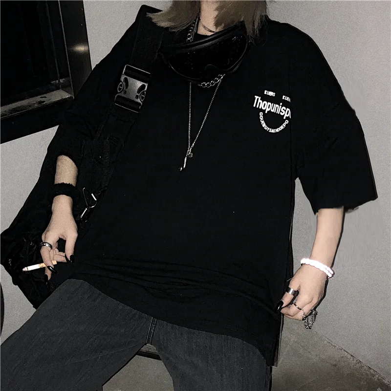 

Футболка женская хлопковая с круглым вырезом, модная свободная Милая уличная одежда в стиле хип-хоп, с корейским принтом алфавита, в стиле ins...