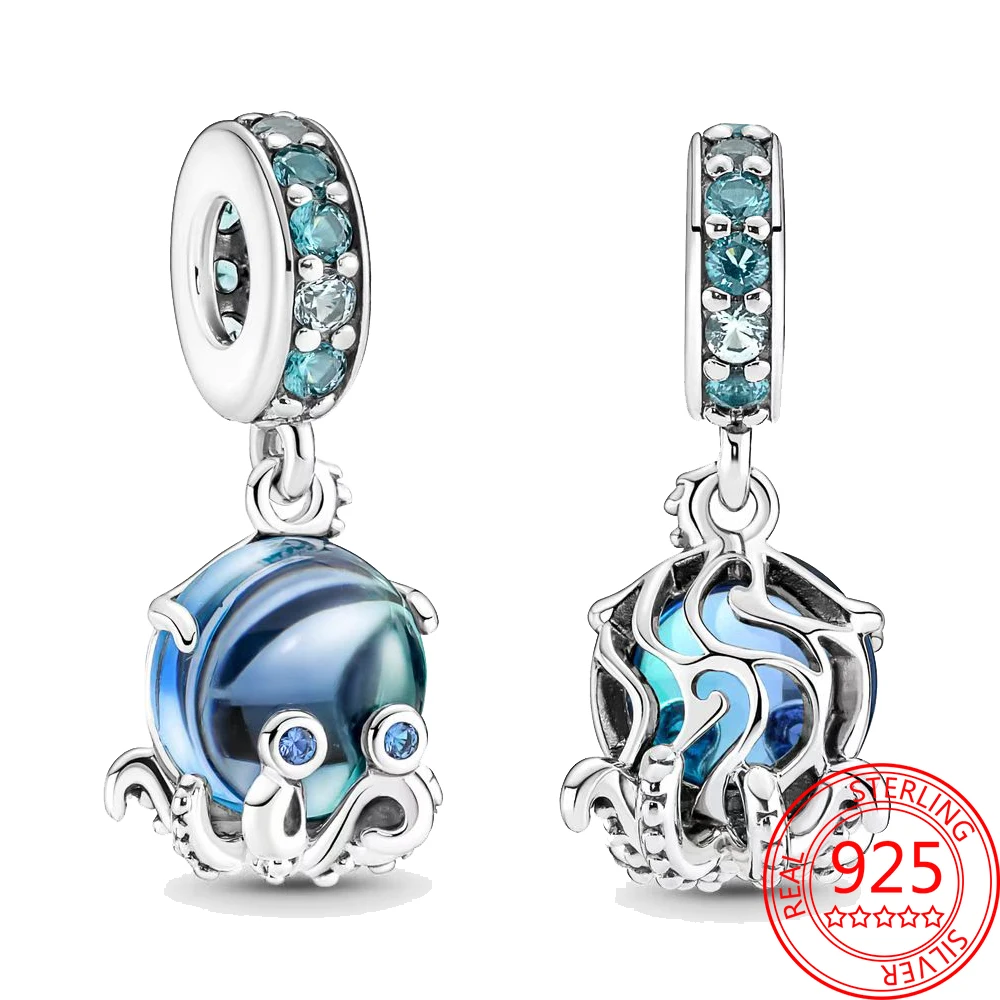 

2022 New S925 Sterling Silver Wave And Bubble Heraldic Octopus Charm Fit Pandora Bracelet Women Jewelry Birthday Gift