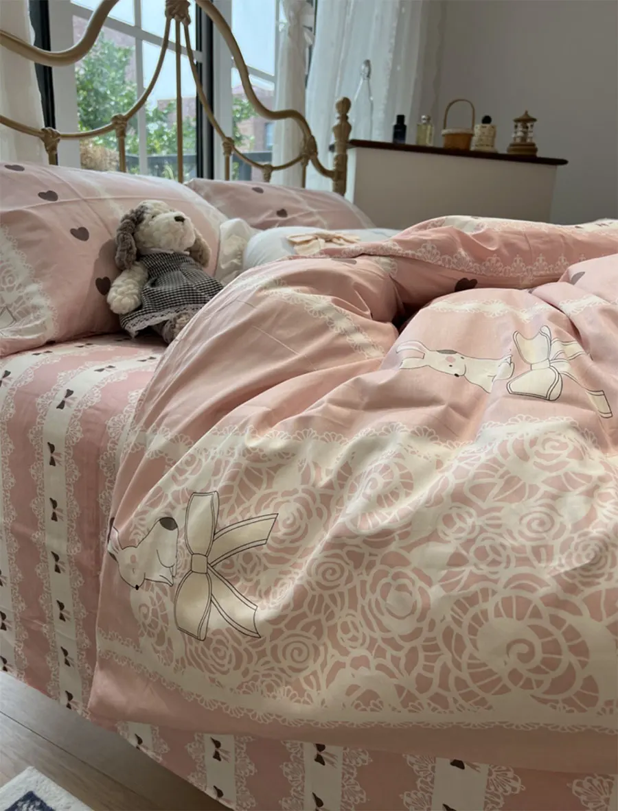 Милый розовый детский комплект beding с кроликом и цветком хлопковый двойной полный