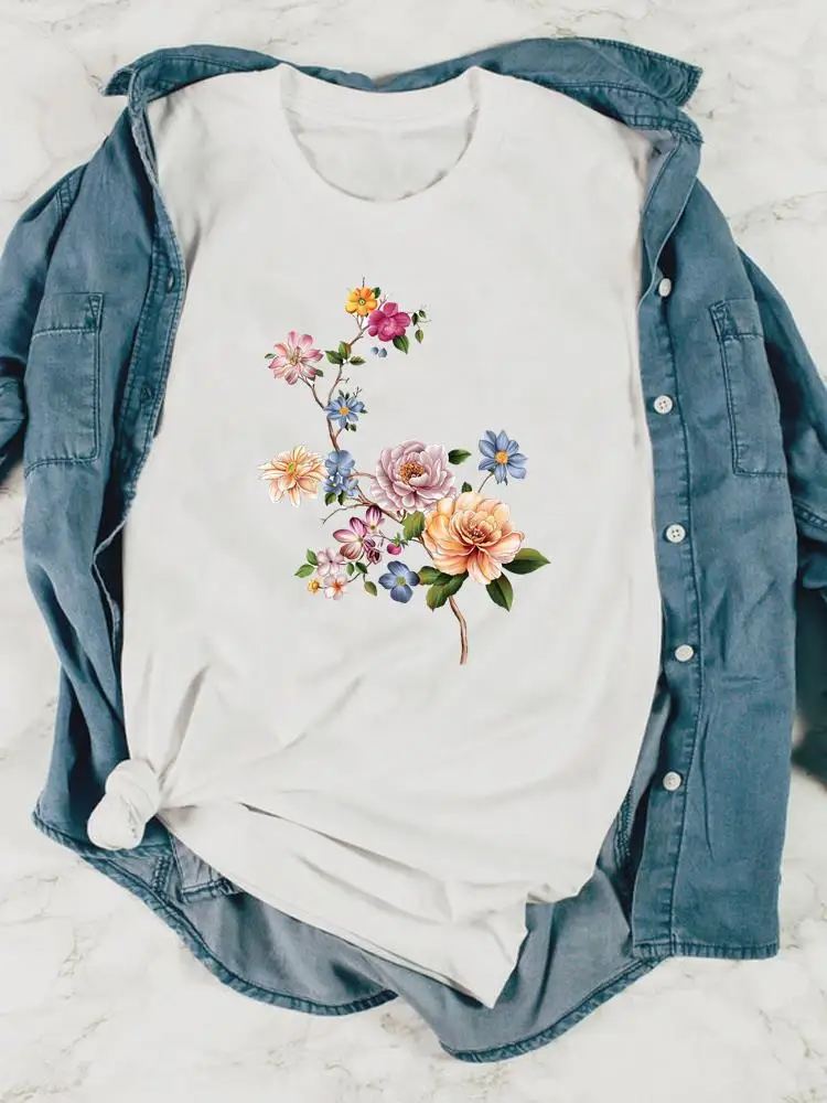 

Женская футболка с коротким рукавом, принтом и цветочным принтом