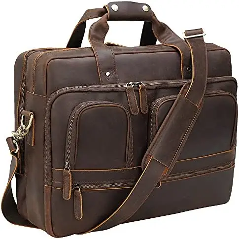 

Большой кожаный портфель с зернистой поверхностью для мужчин, винтажный деловой дорожный атташе-кейс, сумка-мессенджер