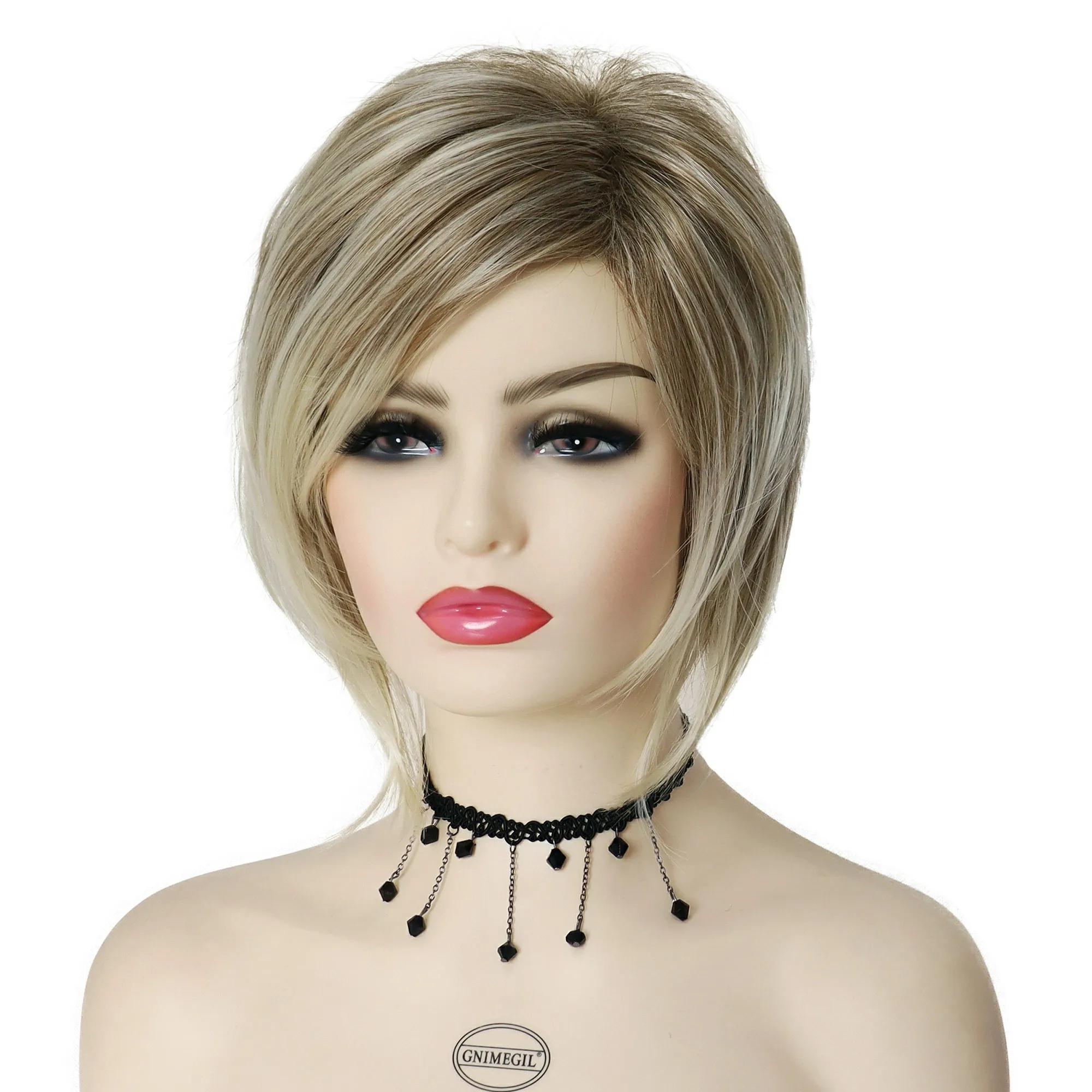 GNIMEGIL Blonde Wig with Bangs Synthetic Hair for Women Short Bob Hairstyles Fashion Wig Natural Bobo Haircuts Mommy Wig Gifts