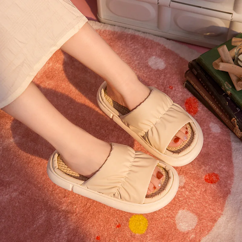 Linen Sandals Slippers Summer Simple Four Seasons Household Breathable Thick Bottom Solid Color Indoor Non-slip Couple Slippers