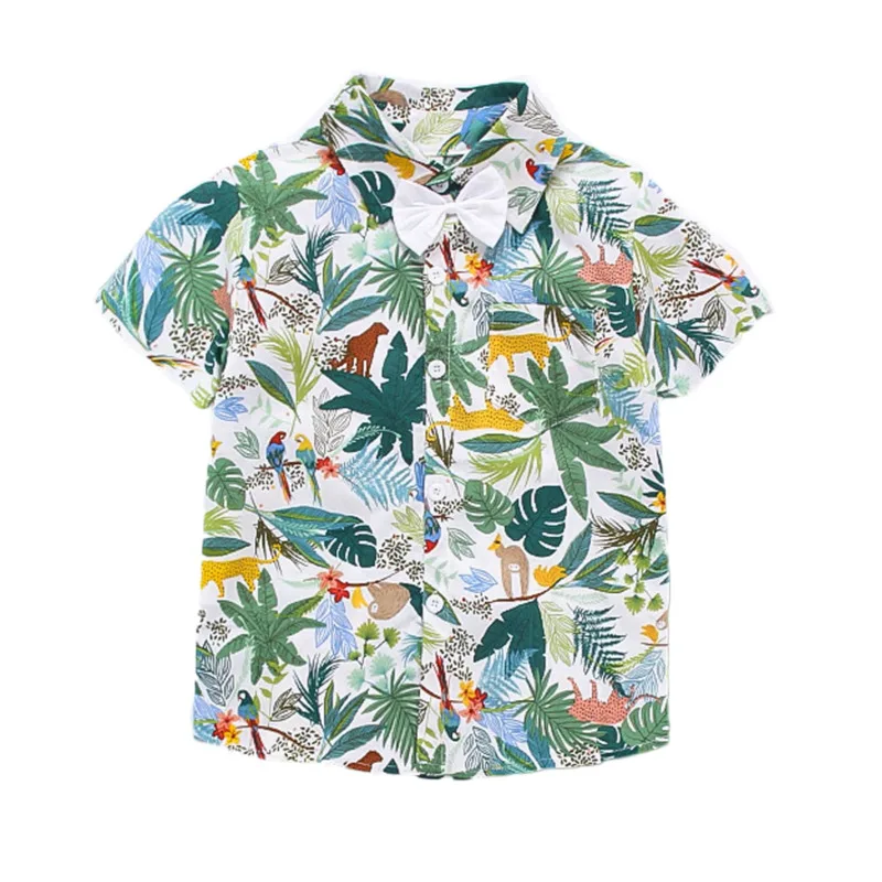 

Рубашка с цветочным принтом для мальчиков, летняя пляжная одежда с коротким рукавом, детская одежда, одежда для мальчиков от 0 до 6 лет
