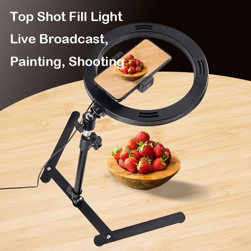 

26CM10quo Photography Lighting Phone Ringlight Tripod Stand Photo Led Selfie Remote Fill Ring Light Lamp Video Youtube Live COOK