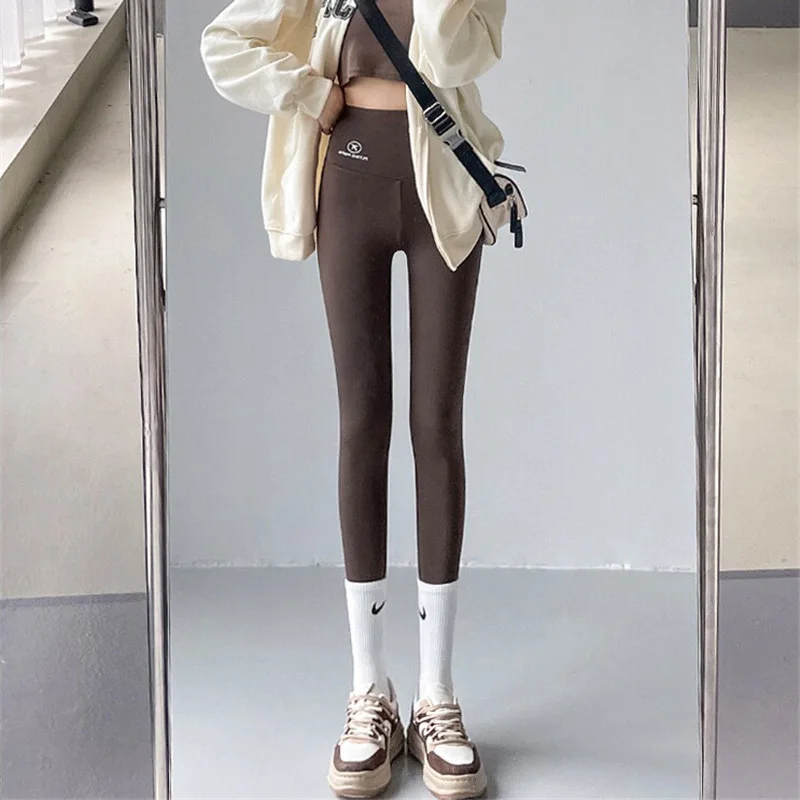 

Shark Trousers Women's Autumn and Winter Letters Tight High Waist Belly Thin Flight Trousers Yoga Bottoming Trousers Tide