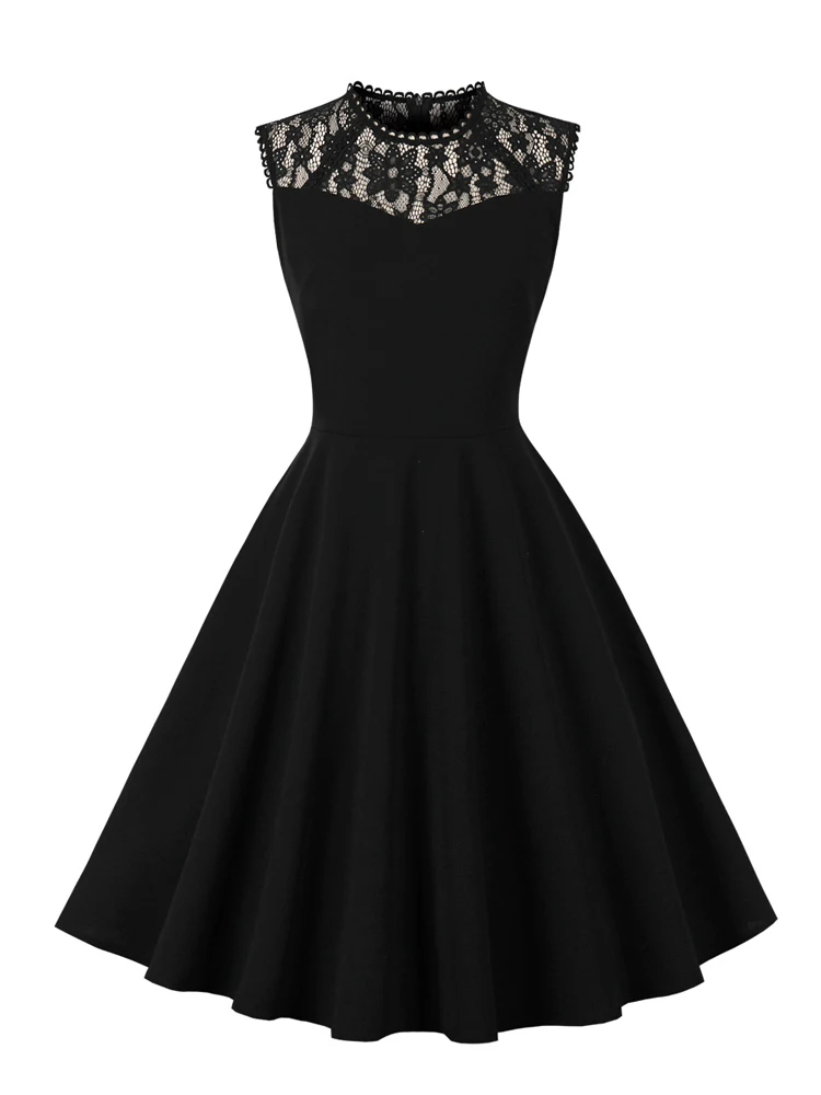 

Винтажное контрастное кружевное летнее элегантное черное платье без рукавов в стиле Харадзюку, женское платье-трапеция в ретро стиле, модель 2023 года, новинка на день рождения