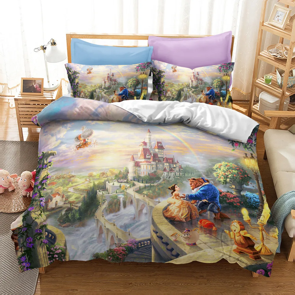 

Beauty and the Beast Bedding set Single Size Belle Princess Quilt Duvet Covers for Kids Bedroom Decor Twin Bed Linens Queen set