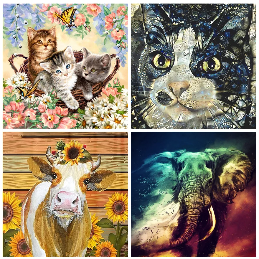 

5D DIY Diamond Painting Animal Cat Cow Elephant Embroidery Cross Stitch Set Hand Inlaid Gifts Home Room Wall Art Decoration