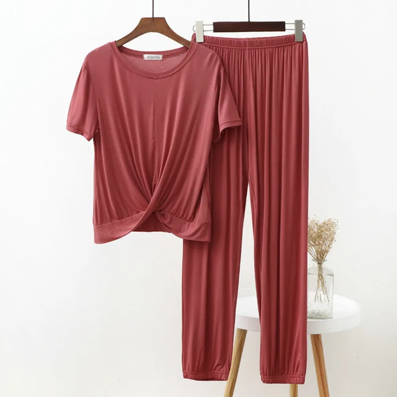 Summer Pajamas Set Sexy Sleepwear For Women Elastic Short Sleeve Pyjama Women's Modal intersect Design Fashion Loose Style