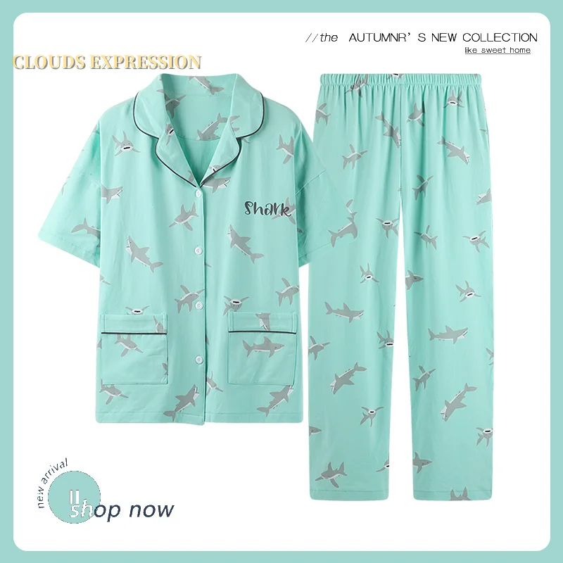 Весенне-Летняя короткая Пижама с мультяшным принтом Женский пижамный комплект