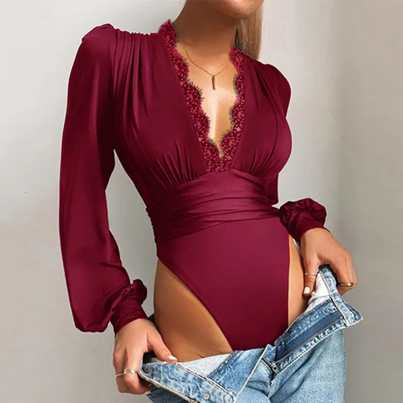 

Deep V-Neck Long Sleeve Playsuits Low-Cut Romper