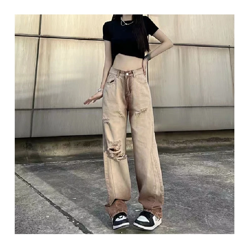 

High waist brown Women's jeans baggy jeans 2022 korean fashion Y2K straight leg denim trousers retro loose mom jeans