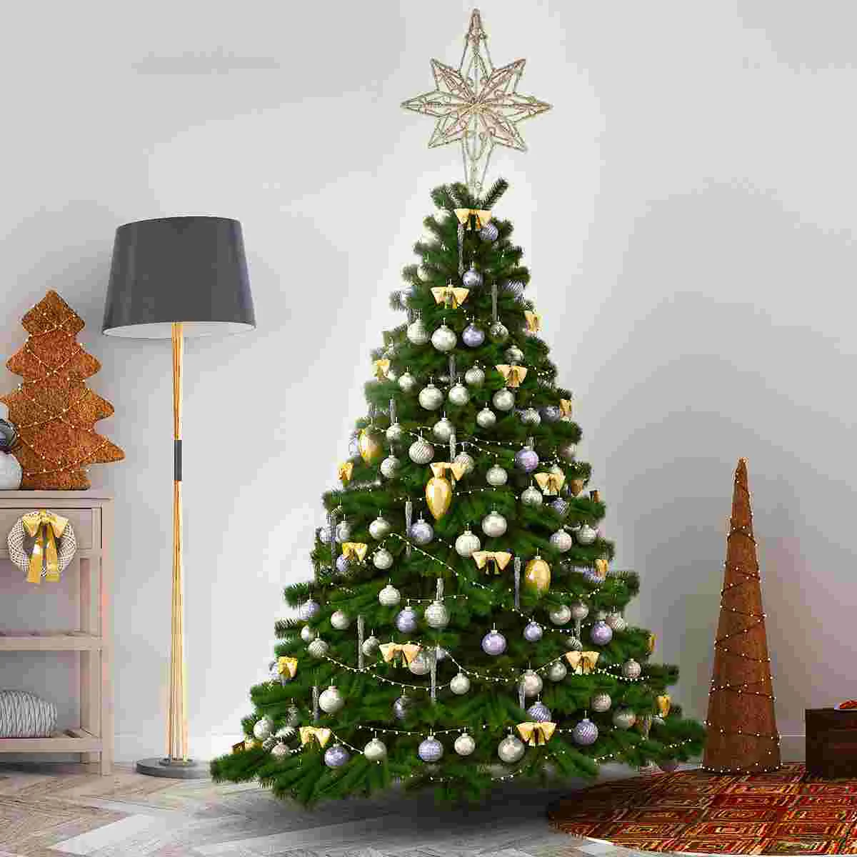 

Anise Star Tree Topper Golden Star Christmas Holiday Tree Topper Iron Star Festival Treetop Decor for Home Party (Golden,