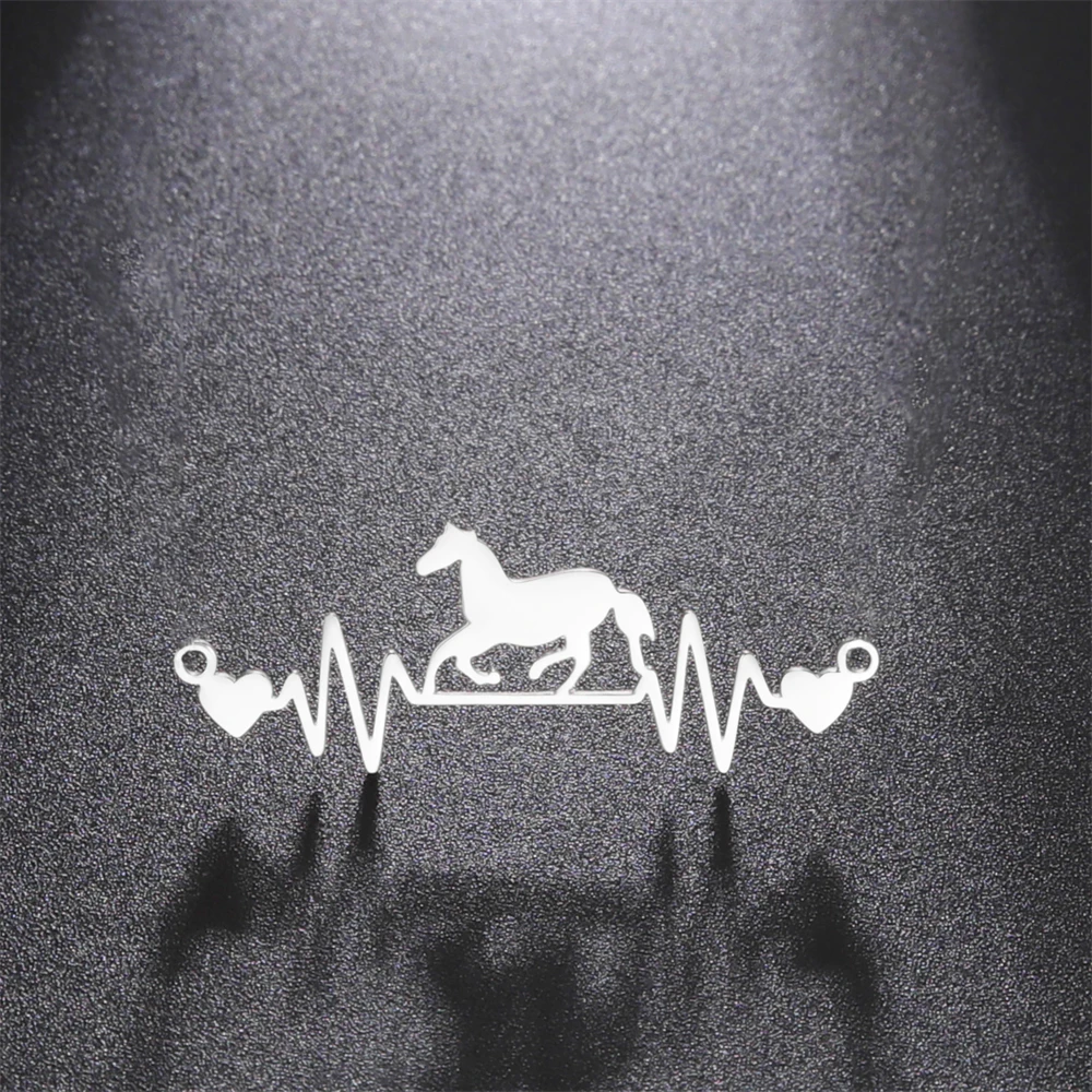5pcs/Lot Stainless Steel Horse Animals Charms For Jewelry Making Wholesale Cardiogram Pendants Diy Handmdae Necklace Accessories