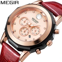 megir diamond encrusted multifunctional timing watch for ladies modern gender creative waterproof luminous calendar female2042l