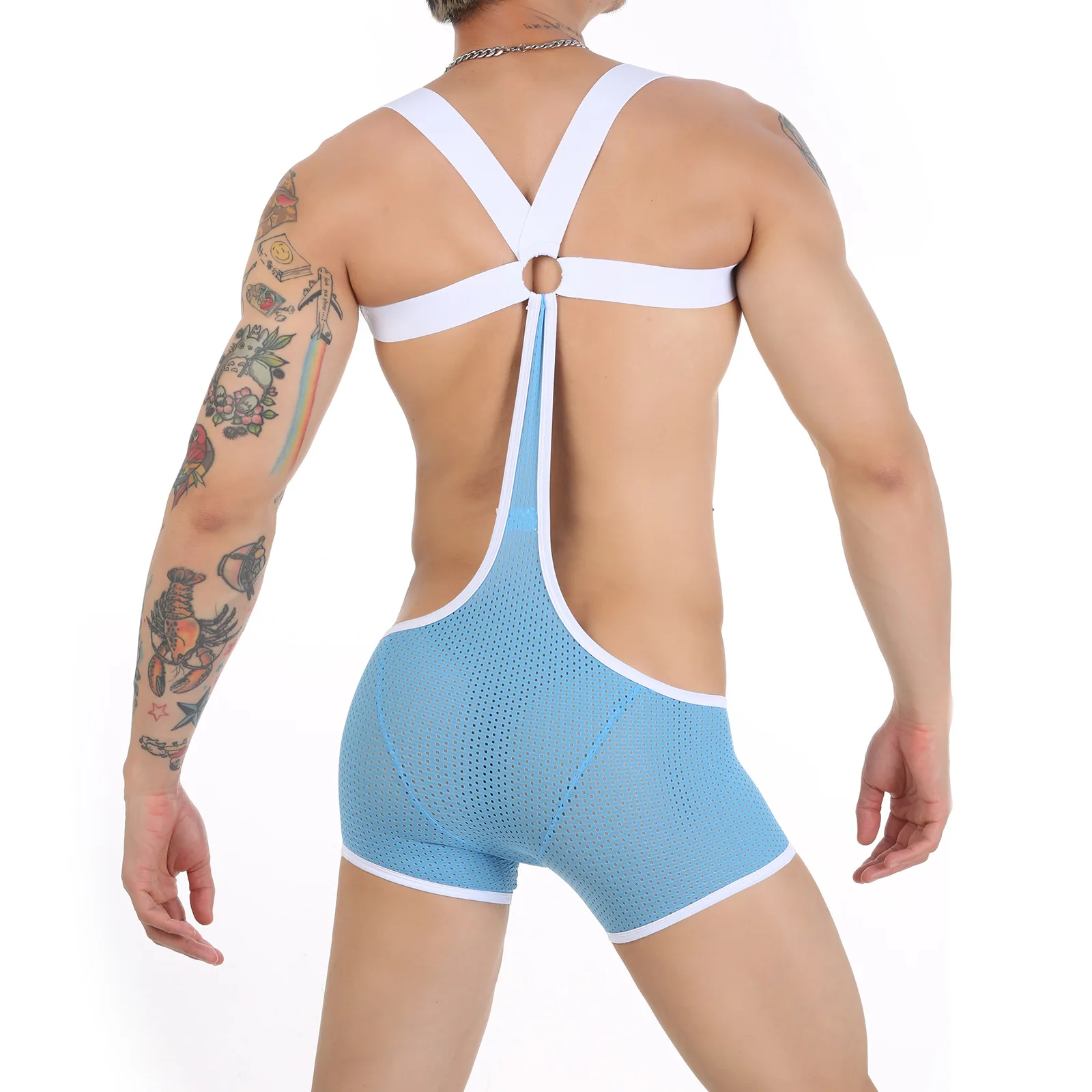 Mens Novelty Lingerie Shoulder Elastic Strap Underwear Wrestling Singlet Sexy Suspender Jockstrap Boxer Bodysuit Erotic Costume