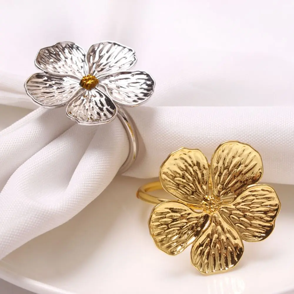 

Plum Blossom Party Dinner Table Decoration Daily Use Napkin Rings Metal Napkin Holder Gold Flower
