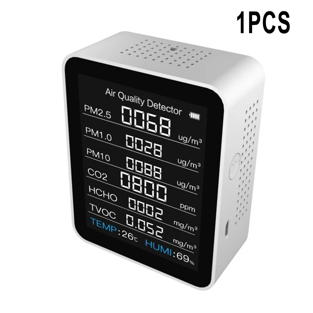 

8 In 1 Air Quality Detector PM2.5 PM10 HCHO TVOC CO CO2 LCD Large Screen Multifunctional CO Carbon Dioxide Formaldehyde Monitor