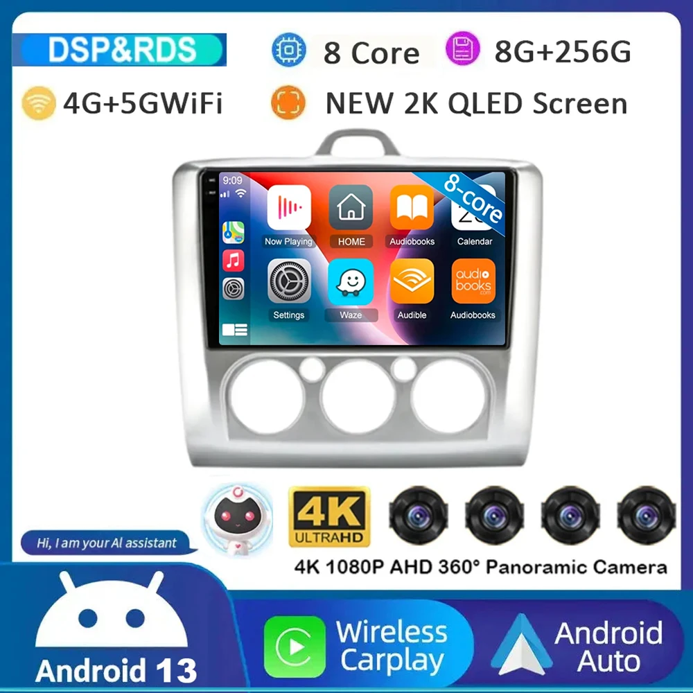 Android 14 Carplay Auto GPS 4G + Wi-Fi Автомобильное радио для Ford Focus Exi MT AT 2004-2011 мультимедийный