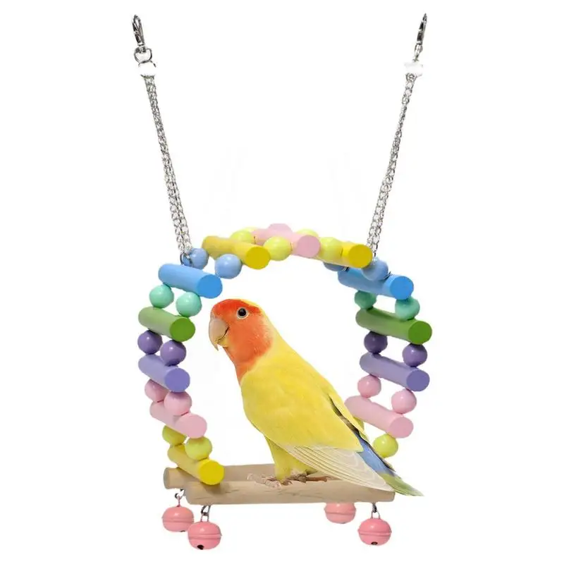 

Bird Swing Colorful Wooden Swing For Bird Bird Swing Hanging Toy With Beads For Small To Medium Birds Round Bird Swing Toy