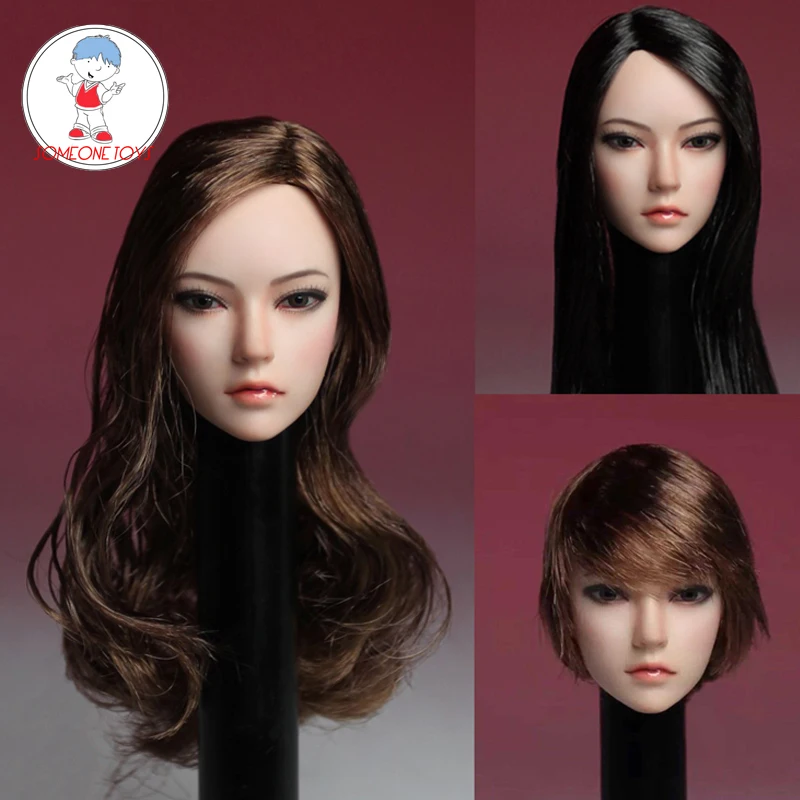

Супер утка SDH002 1/6 азиатская женская голова Лепка черные длинные прямые/коричневые короткие волосы модель для 12 дюймов Pichen Suntan Skin Body Jiaou