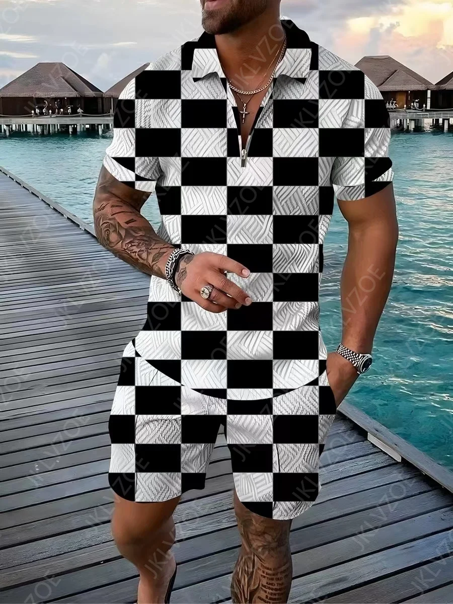 Men's Casual Retro 3D Printed Polo Suit Popular Street Beach Summer Hot Clothing Geometric Stripes Oversized Brand