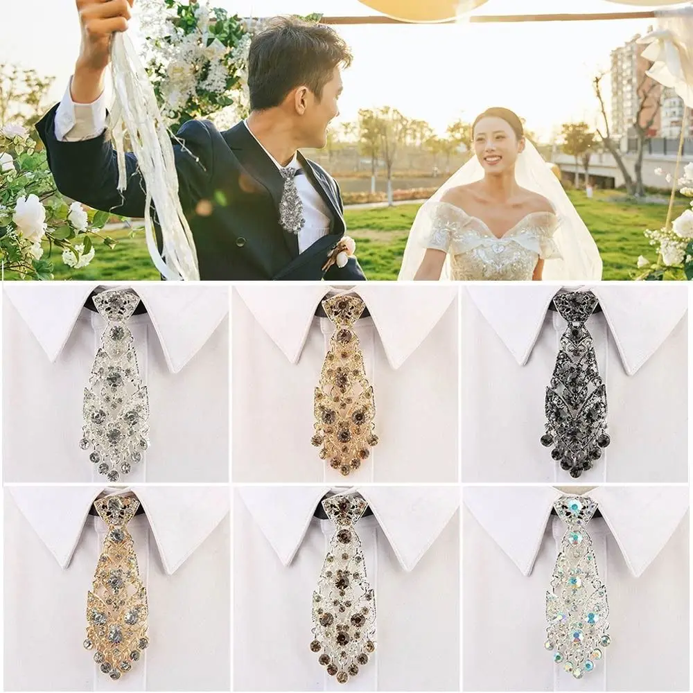 

Модные мужские аксессуары металлический короткий роскошный галстук с кристаллами свадебные церемонии