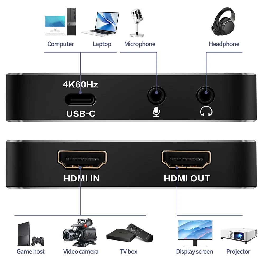 Фото Карта видеозахвата, совместимая с 4K HDMI USB 3,2 4K60 Гц, низкая задержка Plug and Play, вход/выход 4Kp60, красочная потоковая запись №4