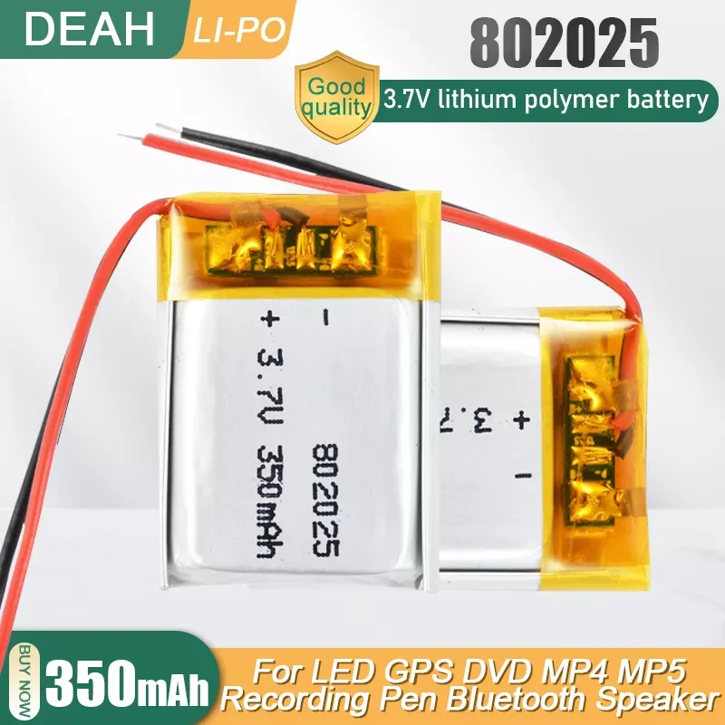 

802025 3.7V 350mAh Lithium Polymer Rechargeable Battery For MP3 MP4 Toy Bluetooth Headset Speaker Mouse Lighter Video Recorder