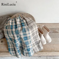 rinilucia girls casual sleeveless suspender jumpsuit summer fashion plaid overalls long pants childrens clothing