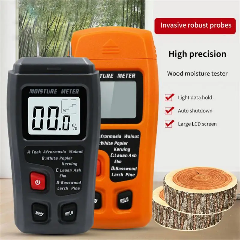 

EMT01 Two Pins Digital Wood Moisture Meter 0-99.9% Wood Humidity Tester Hygrometer Timber Damp Detector Large LCD Display