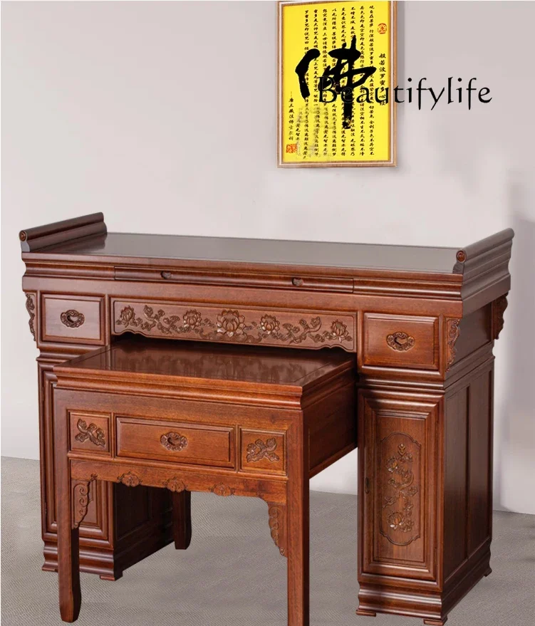 S Бог богатства алтарь китайский твердый деревянный храм Будды гостиная статуя