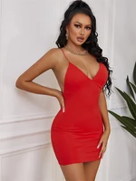 ingrily elegant sexy mini dress women classic simple solid v neck cleavage dresses backless bandage skinny midnight clubwear