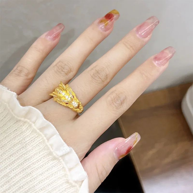 Шикарное Золотое кольцо с посеребренным покрытием S925 Китай золотой дракон