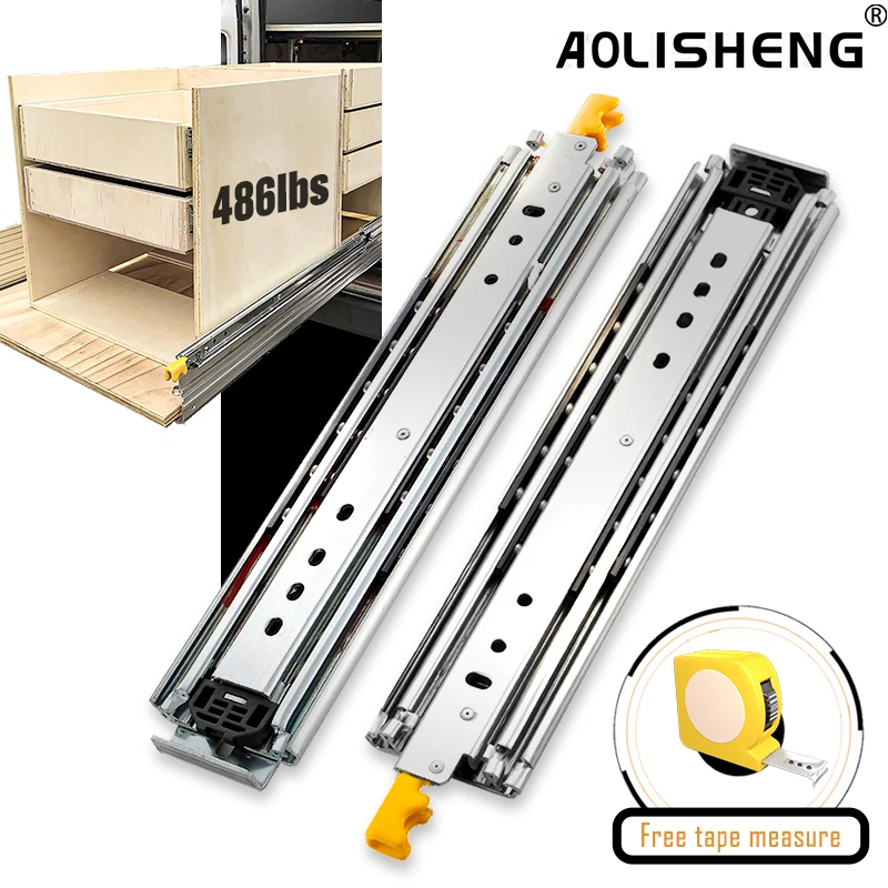 

AOLISHENG12"-60" Slides Bearing 220kg Industrial Heavy Duty Drawer Slides With Lock Full Extension Drawer Runners Bottom Mounted