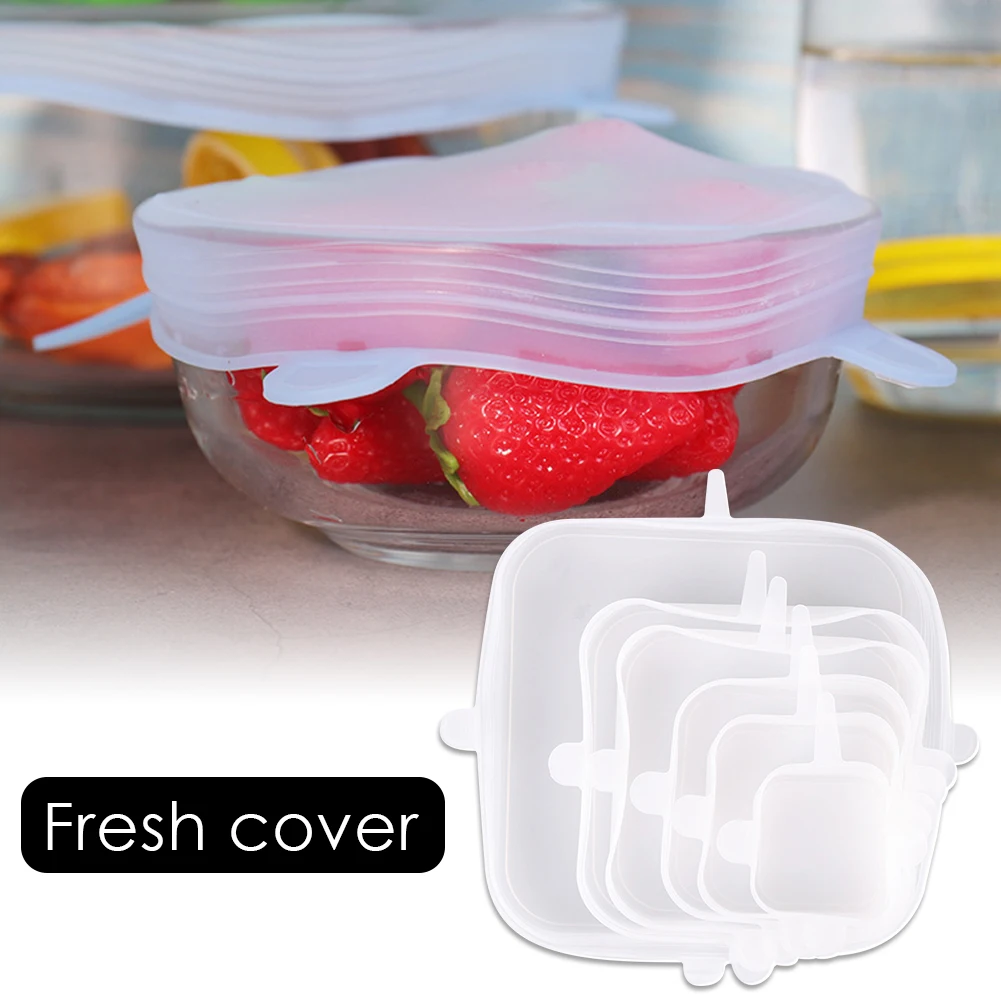

6Pcs Silicone Lid Fresh-keeping Cover Multi-functional Square Lids Food Storage Cover For Kitchen Refrigerator Gadget