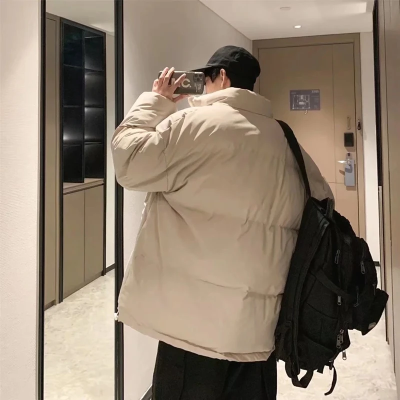 Parkas Men's Jacket Coats Winter Warm Tall Neck Simple Solid Color Korean Version Harajuku Woman Heavy Jackets