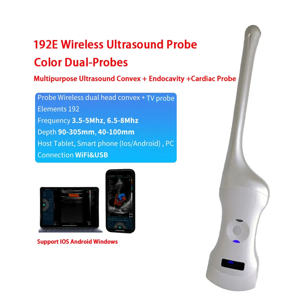 C10QT 192E Wireless Ultrasound Probe Color Dual-Probes Multipurpose Convex + Endocavity +Cardiac 3.5-8Mhz