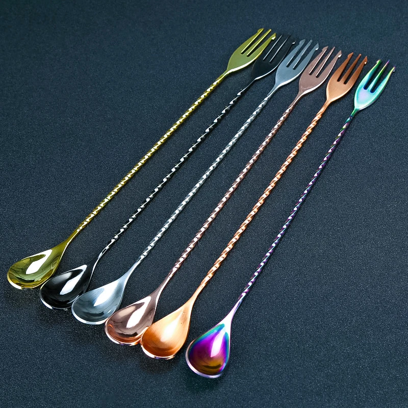 

Cocktail Spoon Bar Spoon Stainless Steel Mixing Spiral Pattern Bar Tool Bartender Tools Barware Spoon With Fork
