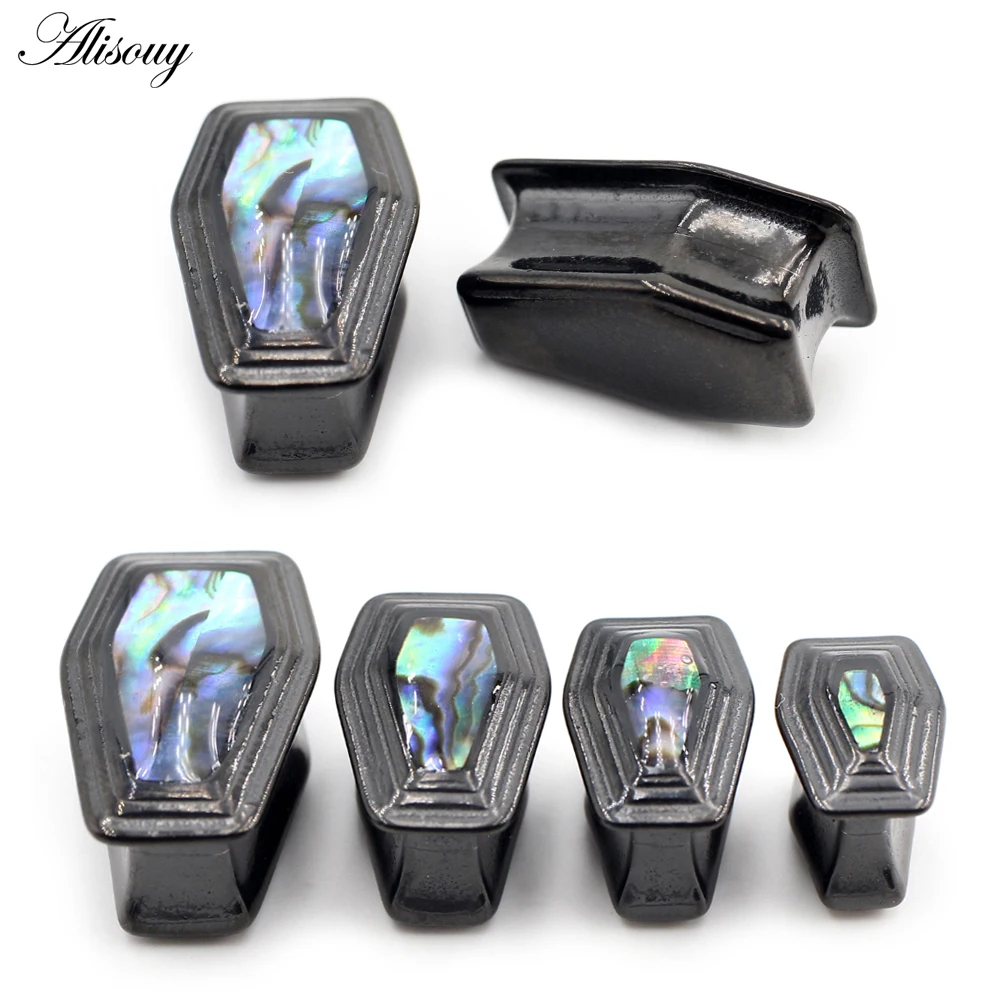 

Alisouy 1pc Stainless Steel Enamel Shell Black Coffin Pattern Ear Tunnels Plugs Expander Stretcher Gauges Body Piercing Jewelry