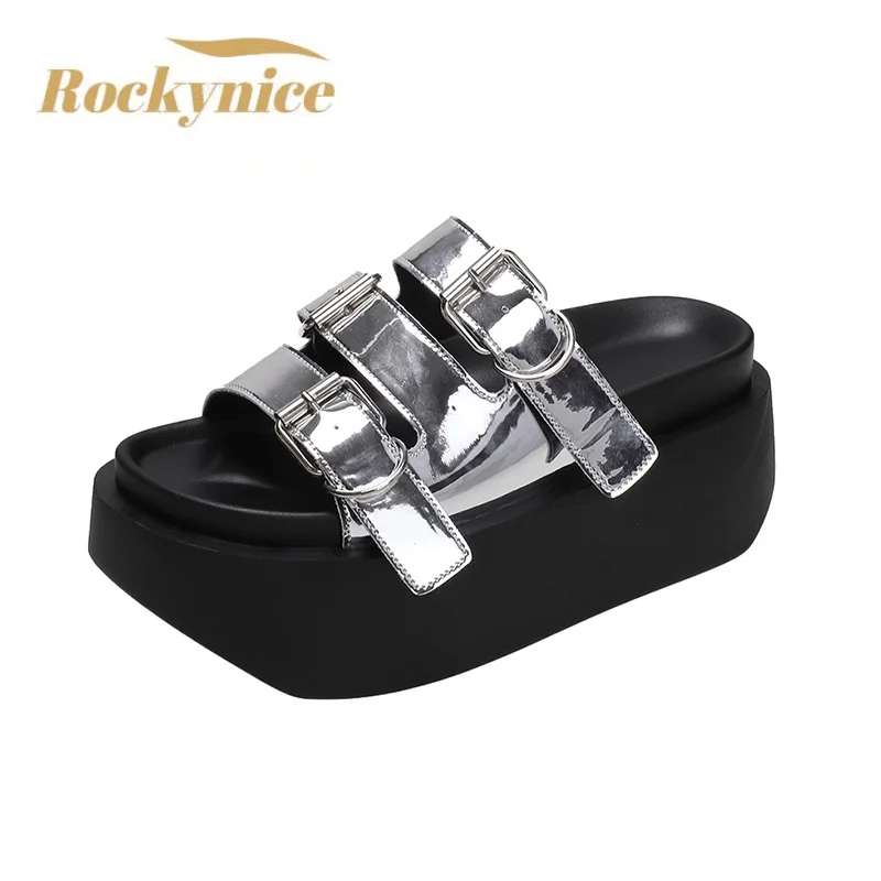 Women's Summer Chunky Slippers 2023 Fashion Thick-Bottom Sandals Flip Flops Wedges Buckle Slippers Platform Beach Slides Zapatos