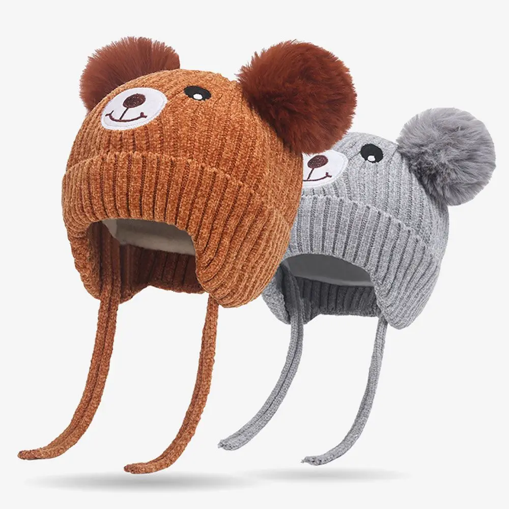 

Детский шарф с подкладкой из веревки, зимняя детская шапка с помпоном, флисовая подкладка, шапка с ушками, вязаная шапка с медведем, женская