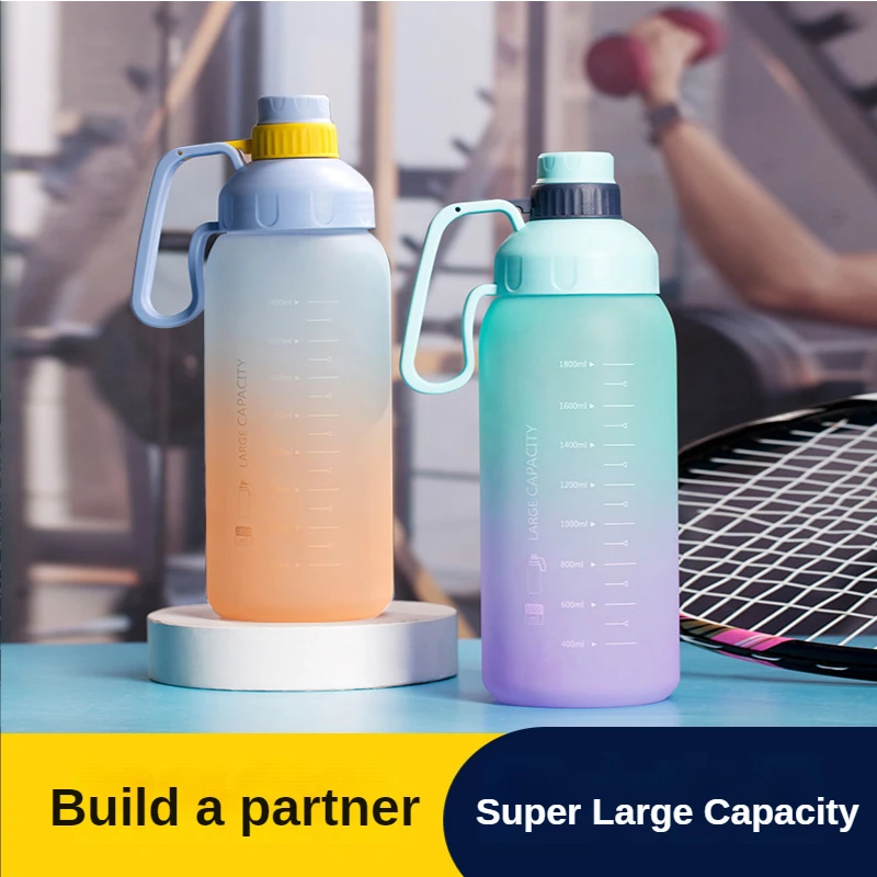 

1800ML Gradient Water Bottle Large Capacity Outdoor Fitness Water Cup Portable Straw Water Bottle Free Shipping Items