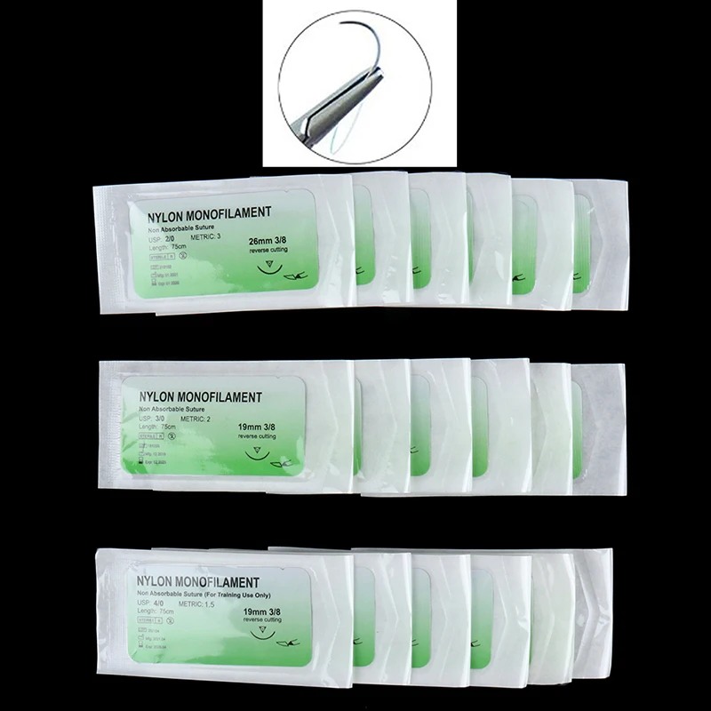 

6Pcs 2/0 3/0 4/0 Needle Suture Nylon Non-injured Suture Medical Thread Tool